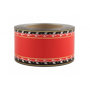 Лента с золотой полоской 6 см * 50 у с рисунком "Лиана" БЛЗПР-6красный(лиана)-0