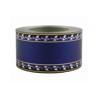 Лента с золотой полоской 6 см * 50 у с рисунком "Лиана" БЛЗПР-6синий(лиана)-0