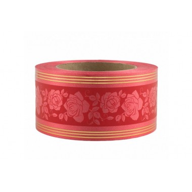 Лента с золотой полоской 6 см * 50 у с рисунком "Роза" БЛЗПР-6красный-0