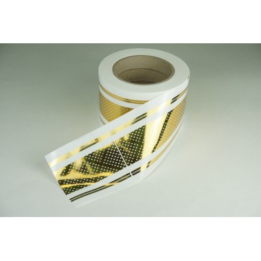 Лента PREMIUM с золотой полоской 8 см * 50 у с рисунком ЛЗПР-8 белый -0