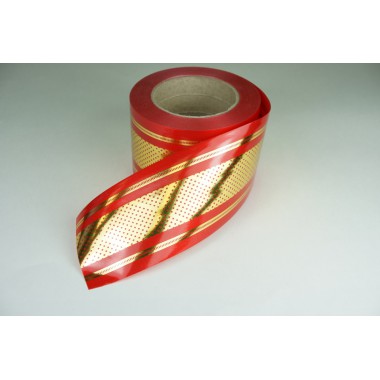 Лента PREMIUM с золотой полоской 8 см * 50 у с рисунком ЛЗПР-8 красный -0