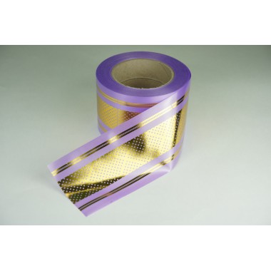 Лента PREMIUM с золотой полоской 8 см * 50 у с рисунком ЛЗПР-8 сирень -0