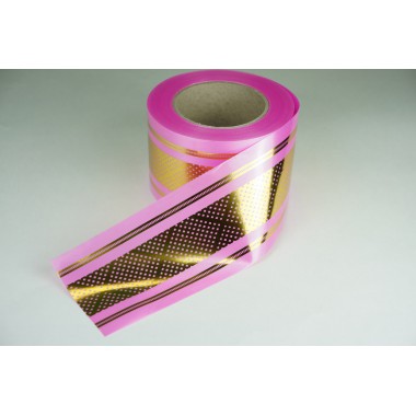 Лента PREMIUM с золотой полоской 8 см * 50 у с рисунком ЛЗПР-8 яр-роз -0