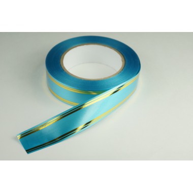 Лента PREMIUM с золотой полоской 3 см * 50 у ЛЗП-3 голубой -0