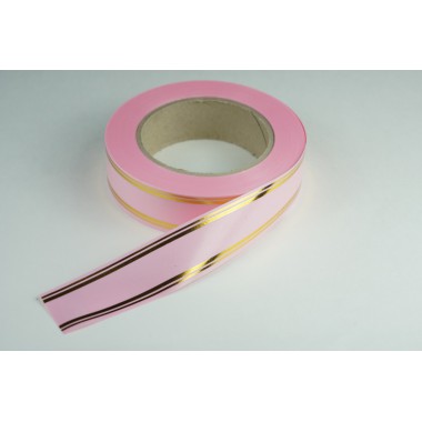 Лента PREMIUM с золотой полоской 3 см * 50 у ЛЗП-3 розовый -0