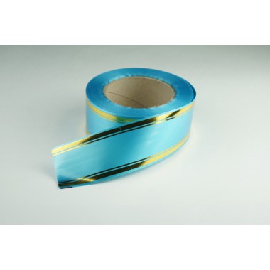 Лента PREMIUM с золотой полоской 5 см * 50 у ЛЗП-5 голубой -0